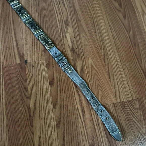 Silver Toned Metal Mesh Women’s Ornate Engraved Waist Belt Antique 38” Y2k Retro